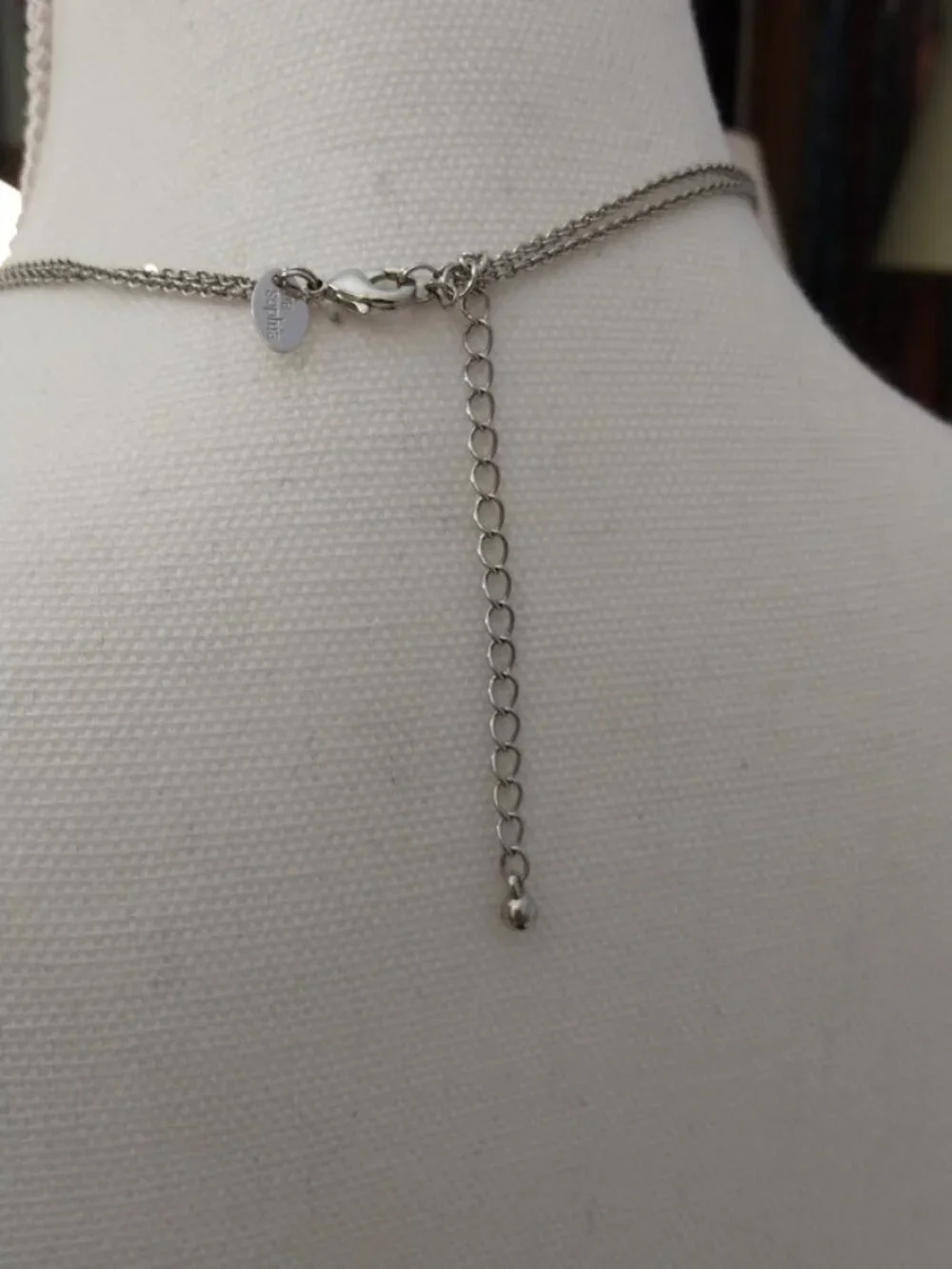 Lia Sophia Necklace Silver Tone Gemstone Circle Pendant with Multi Strand Chain
